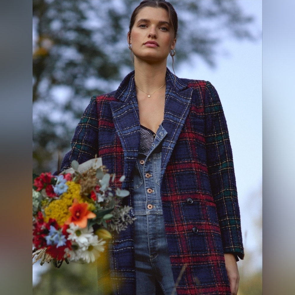 Anthropologie Hutch Longline Plaid Blazer